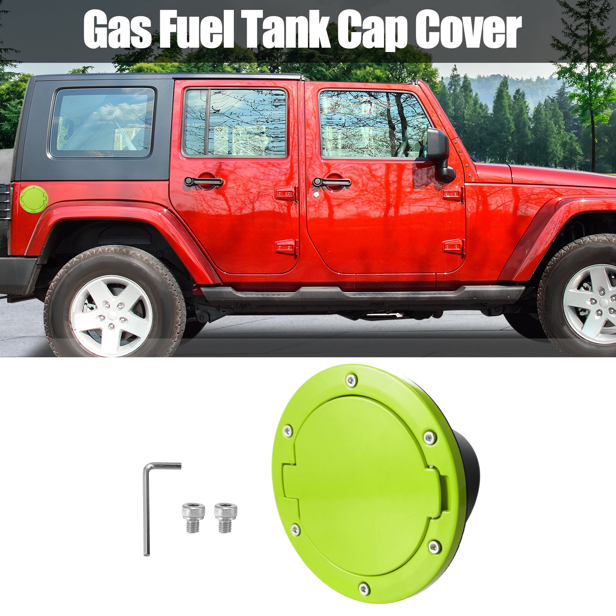 Unique Bargains Green Aluminum Alloy ABS Gas Fuel Tank Cap Cover for Jeep Wrangler 2007-2017 for Jeep Wrangler JK 2018 Locking Fuel Filler Cover Accessories