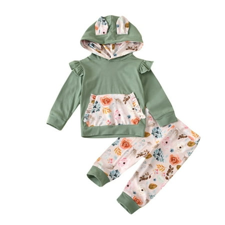 

Zlekejiko Floral Girls Long Pants Baby sleeve Outfits Animall Hoodie Floral Girls Outfits&Set