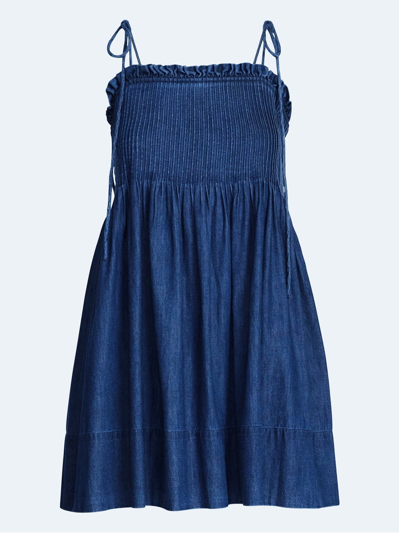 Free Assembly Women's Denim Pintuck Mini Dress, Sizes XS-XXL - Walmart.com