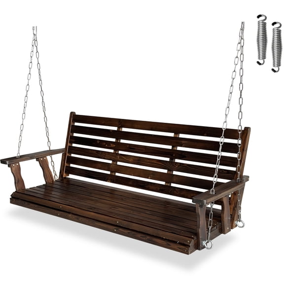 Innovaze 5 ft Outdoor Wooden Porch Swing, Heavy Duty 880 LBS, All-Weather resistant for Patio, Garden (Deep Brown, 3-seater)