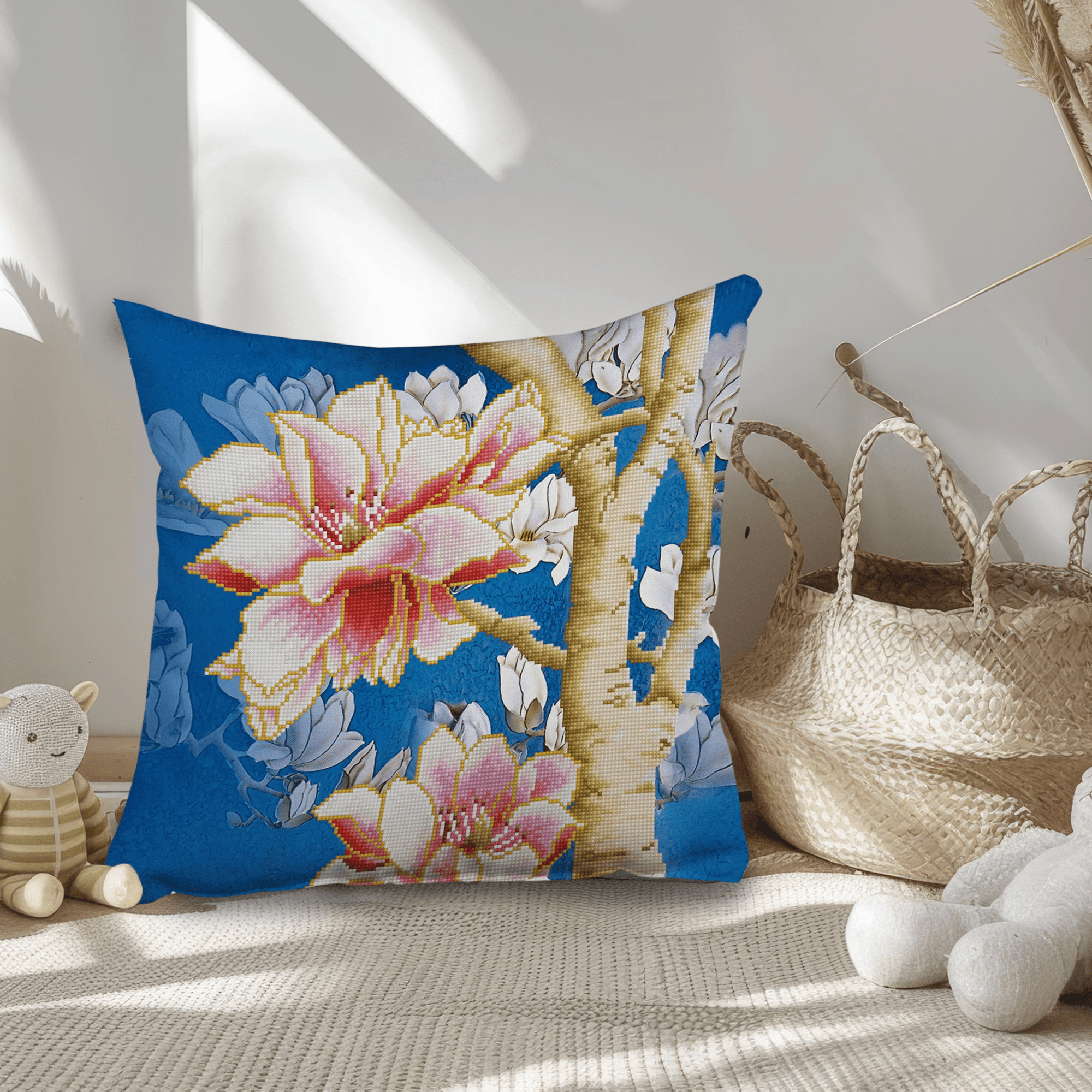 Diamond Dotz Magnolias on Blue 2Floral Diamond Painting Kits for Adults - Diamond Art Kits a Relaxing Creative Craft Kit with Dotz Gems 17.7"x17.7"