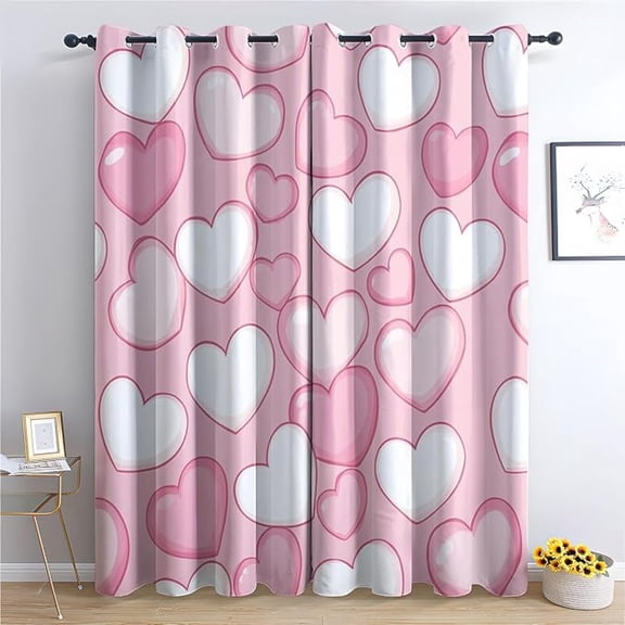 Heart Blackout Curtains For Living Room Bedroom, Thermal Insulated Room Darkening Grommet Drapes, Girls Pink Love Window Curtain & Home Decor 42"W x 84"L (Pack of 2)