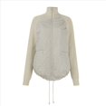 thumbnail image 1 of Chaqueta de Invierno para Mujer, Cálida, de Punto, con Retazos, Acolchada, Informal, de Cuello Alto, Larga y Cremallera Caqui M, 1 of 7