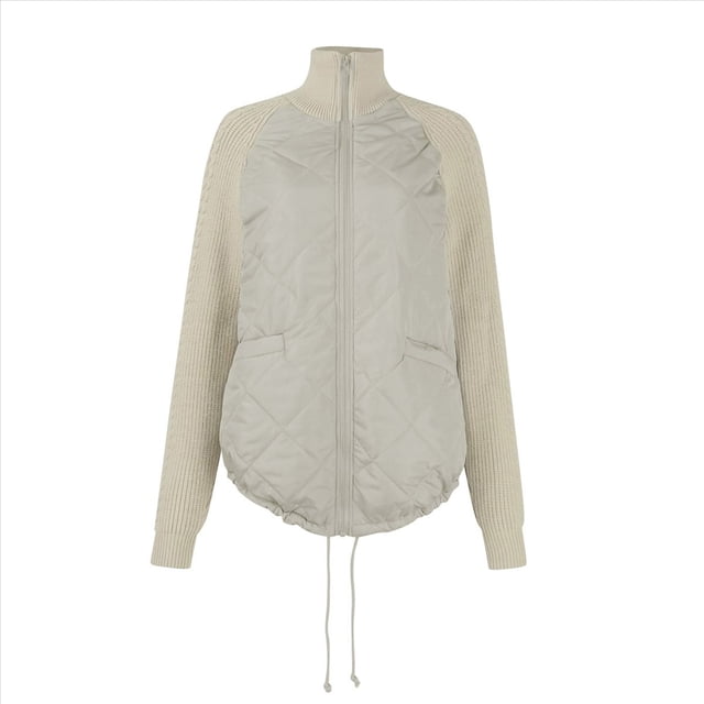 Chaqueta de Invierno para Mujer, Cálida, de Punto, con Retazos, Acolchada, Informal, de Cuello Alto, Larga y Cremallera Caqui M