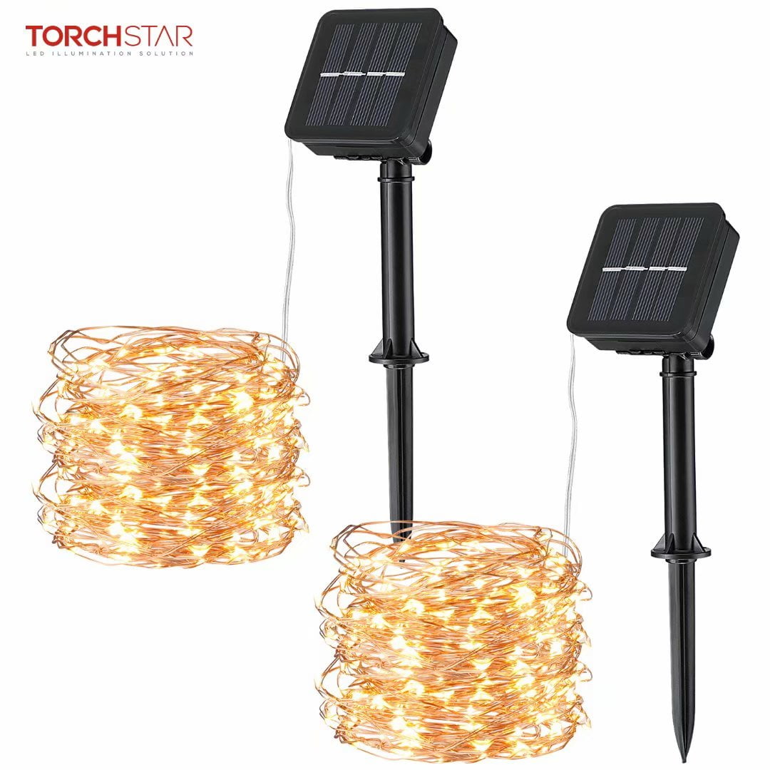 TORCHSTAR 100 LED Solar String Lights for Patio, Warm White, 2 Pack ...