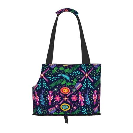 Dog Sling Carrier, Small Dog/Cat Soft Side Carrier Tote Bag for Subway/Shopping/Hiking/Travel-Trendy Floral Doodles Pattern
