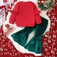thumbnail image 4 of Dweltoz Toddler Baby Girl Christmas Outfit 2 Piece Ruffle Long Sleeve Christmas Tree Crewneck Sweatshirt Top Green Velvet Bell Bottom Flare Pants Kids Holiday Party Wear 0-6Years, 4 of 6