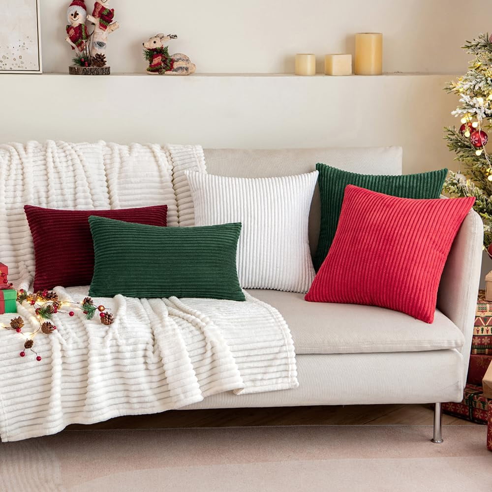 Wehilion 2pcs Throw Pillow Covers Set Cushion Cases Pillowcases for Sofa Bedroom Car Corduroy Soft Soild Decorative Square Christmas
