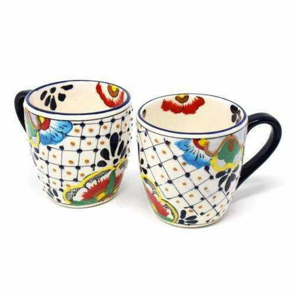 Rounded Mugs Dots and Flowers, Set of Two Encantada