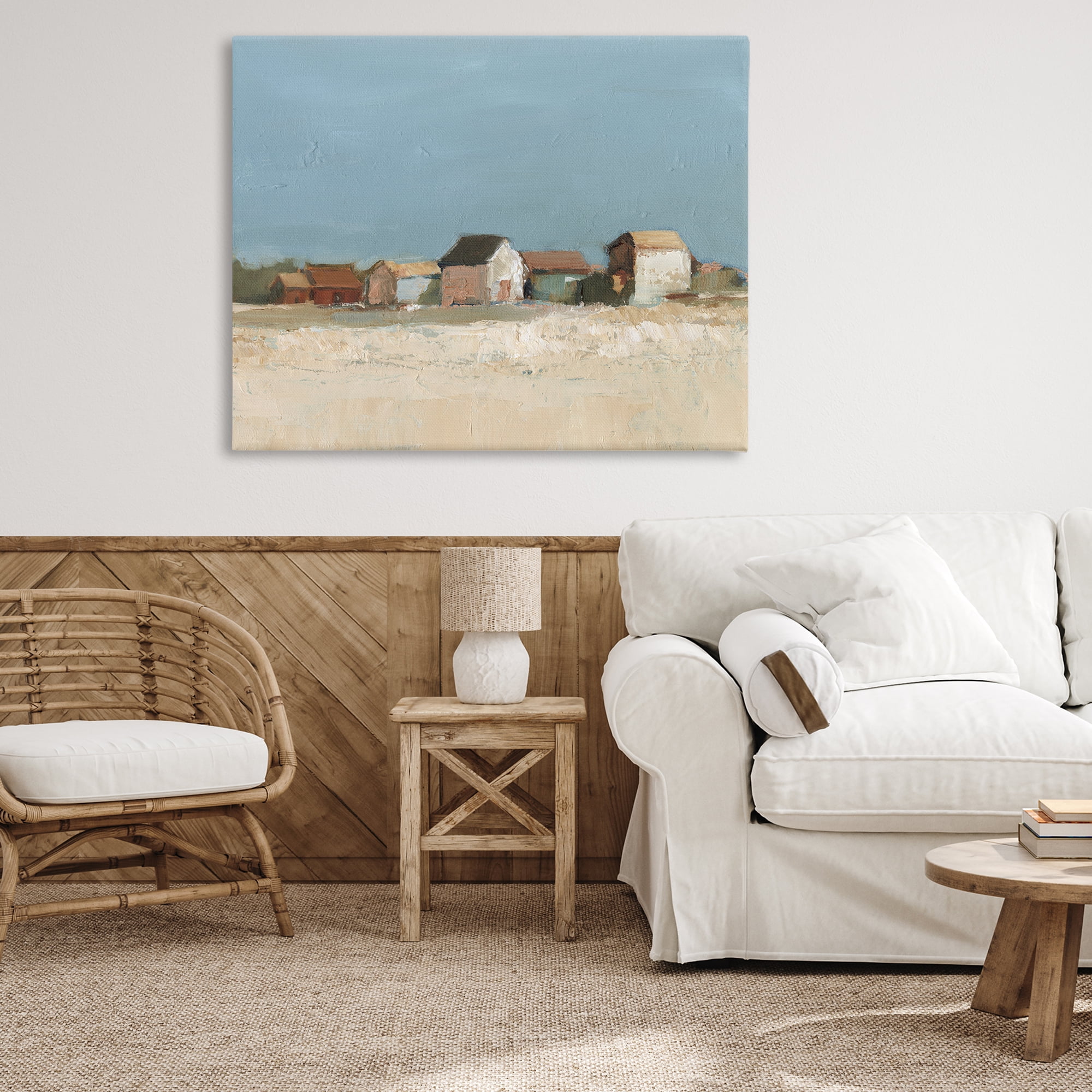 Stupell Industries Neighborhood in Distance Landscape & Nature Painting Wrapped Canvas Art Print Wall Art, 48 x 36