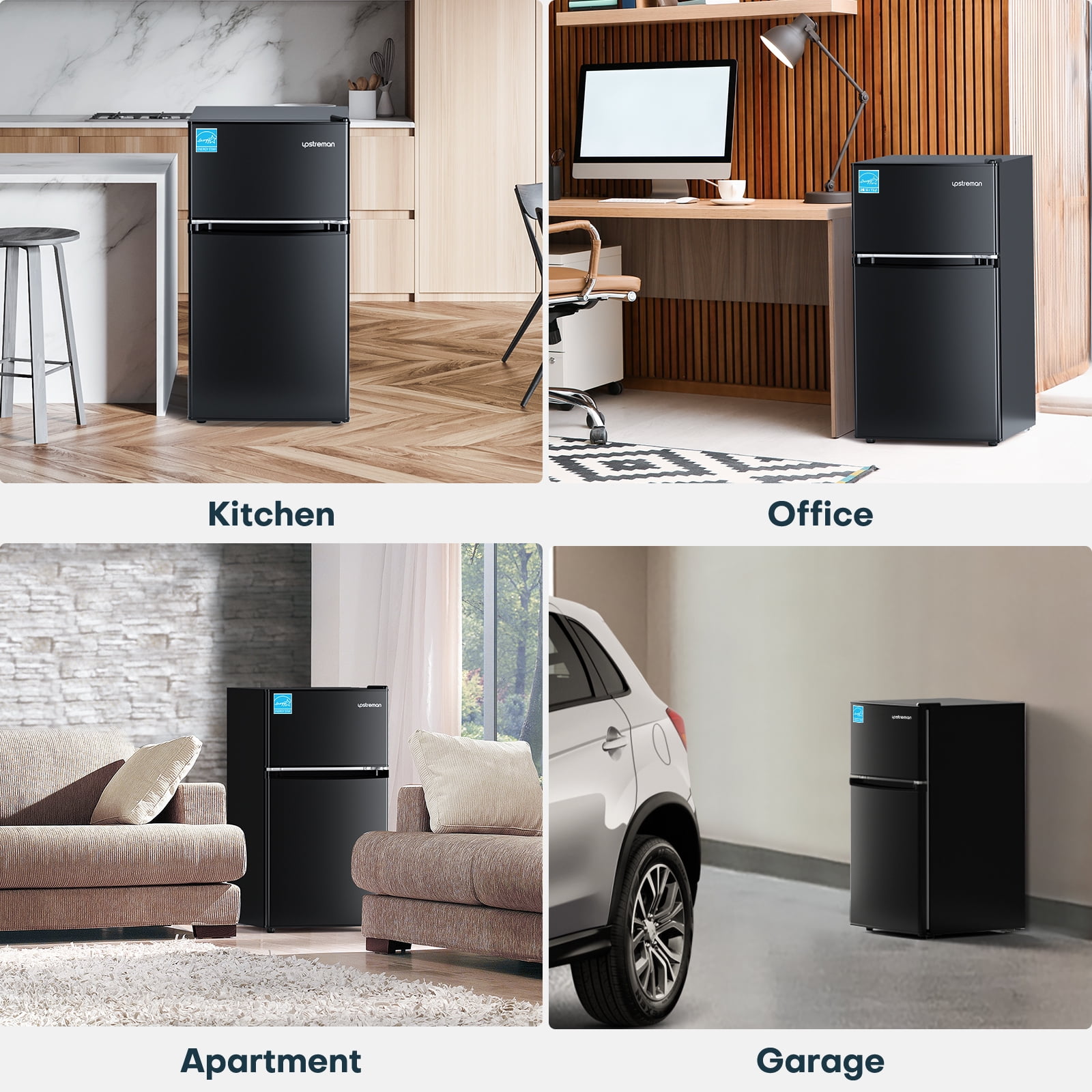 Upstreman 3.1 Cu.Ft Mini Fridge with Top Freezer, Two Door Compact Refrigerator Small Fridge for Home Kitchen Office Dorm Apartment Garage, BD311 Black