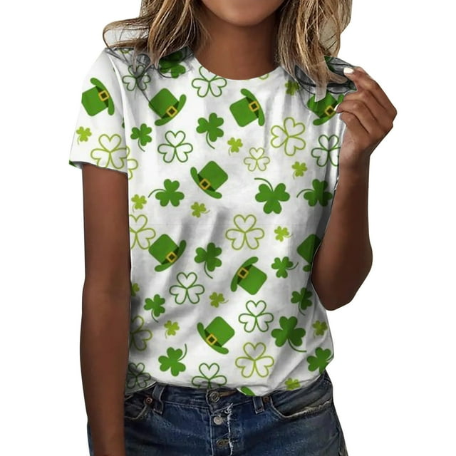 QIPOPIQ T-Shirts à Manches Courtes pour Femmes à Col Rond T-Shirts de la Saint-Patrick Hauts T-Shirt Shamrock T-Shirt Vert Tunique St Patricks Day T-Shirts Imprimés pour Dames Col Rond T-Shirts des Fêtes T-Shirts Graphiques Aubaines