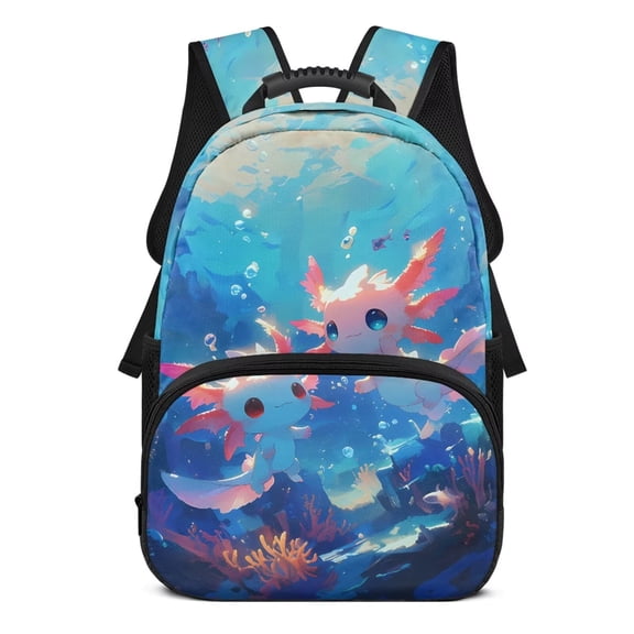 Yuyamidu Blue Pink Axolotl School Backpack for Kids Boys Girls 10-12 Years Old Cute Secondary School Bag with Two Side Pockets