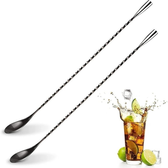 Rongsi 12'' Bar Spoon – Long Handle Cocktail Spoon for Mixing Drinks, Durable Stainless Steel Spoon, Easy to Clean (2 Pcs)