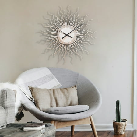Ardeola - Medusa Silver - 16 in Sunburst Wall Clock, Silent Movement