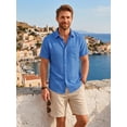 thumbnail image 4 of Men's Linen Shirts Short Sleeve Casual Shirts Button Down Shirt Beach Summer Vacation Blue Shirt XL, 4 of 7