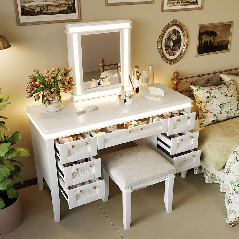 7 drawer classic mirrored dressing table 7-Drawer Mirrored Vanity Dressing Makeup Table with Sparkling Diamond - On Sale - Bed Bath & Beyond