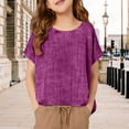 thumbnail image 7 of TIREOW Cotton Linen Tops for Girls Oversized Summer Boho Short Sleeve Shirts Teen Kids Plain Loose Lightweight Beach Blouse (Purple, 15-16 Years), 7 of 7