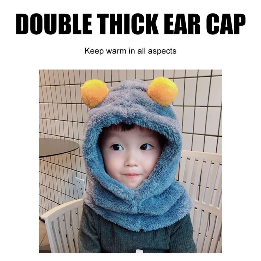 FZFLZDH Kids Face Mask Ski Mask Plush Neck Warmer Face Cover Winter Animal Hood Hat for Boys Girls - Blue and Average Size
