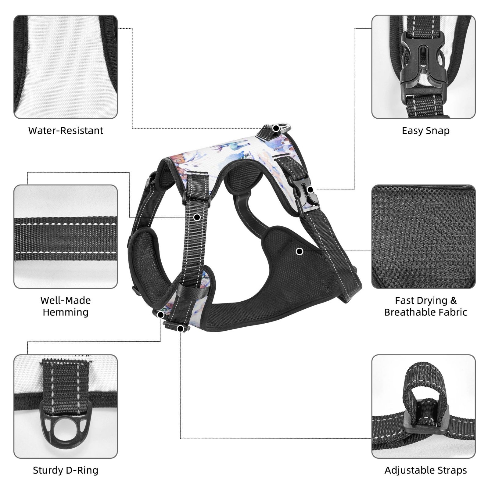Vsdgher Snowy Cottage Holiday Scene Dog Harness, No-Pull Pet Harness, Dog Vest, Pet Vest for Small to Large Dogs-X-Large
