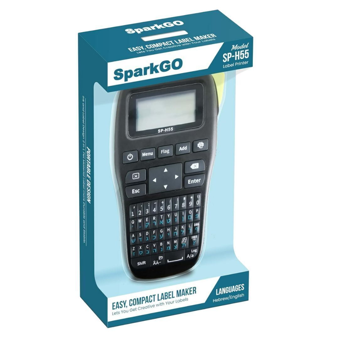 SparkGo SP-H55 Handheld Compact Hebrew and English Label Maker with Over 200 Symbols and Easy Access Memory (Black)