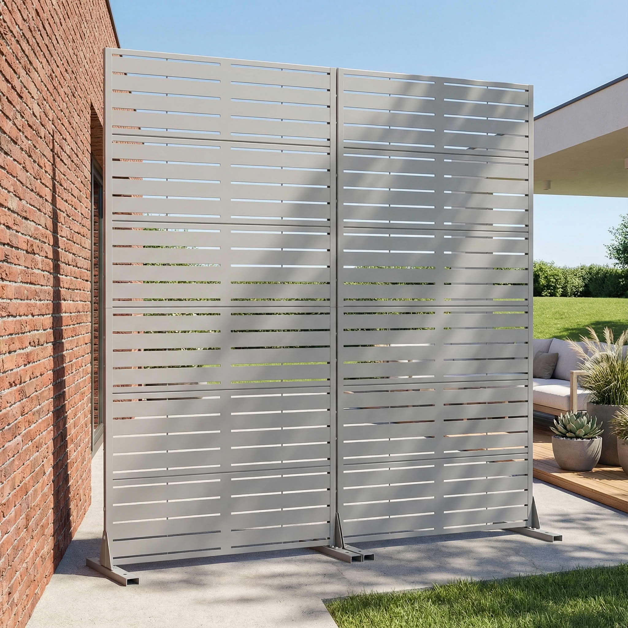 MAYEERTY 2-Piece Outdoor Metal Privacy Screen 6ft × 3ft Gray, 6-Panel Classic Louvered, Rust-Resistant for Patio