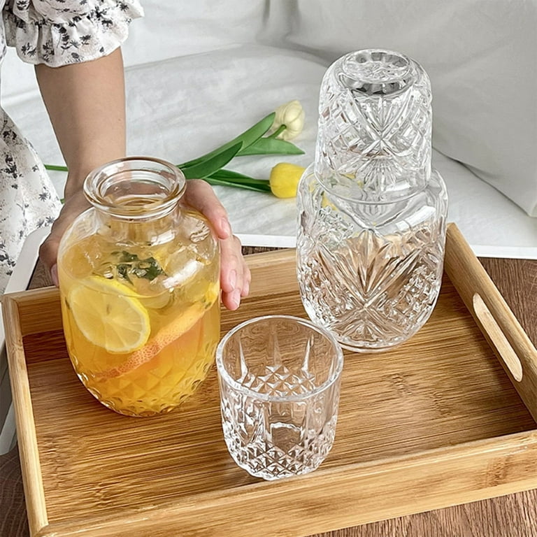 Garhelper Vintage Glass Water Jug,Night Water Carafe With Tumbler Glass For  Bedroom Bedside Table 
