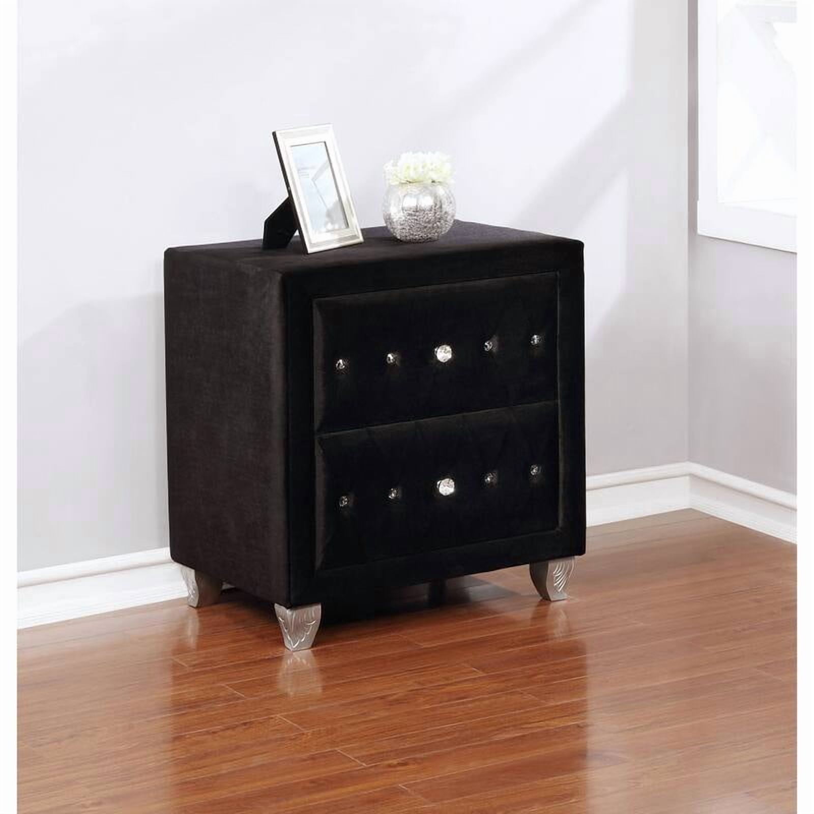 Mobilya Nightstand with 2 Drawers - Glam Black Velvet Upholstered Bedroom Night Stand, Solid Wood, 26.4"H Acrylic Button Tufted