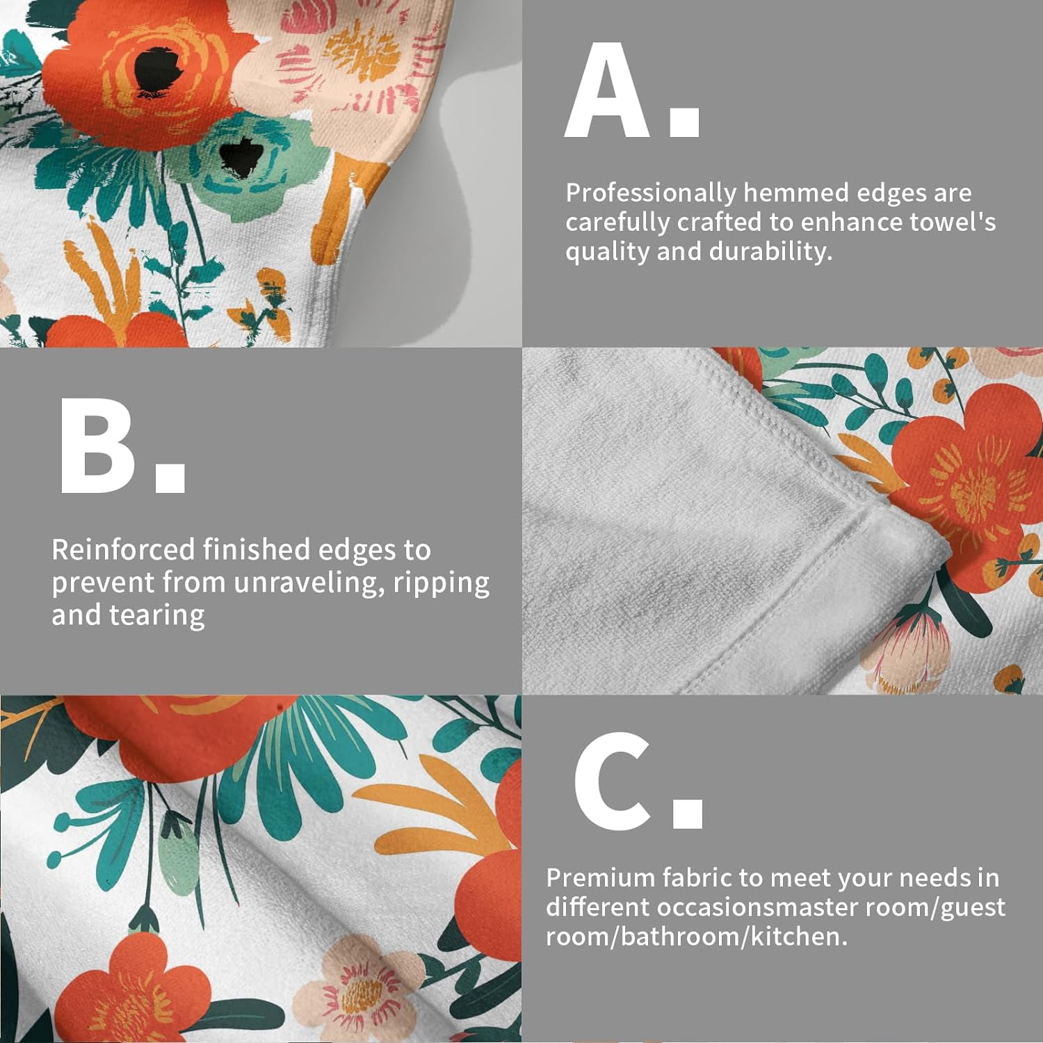 Colorful Floral Hand Towels 2 Pcs Poppy Flower Face Towel Kitchen Dish Towels Soft Bath Towel for Bathroom Gym Spa Decor