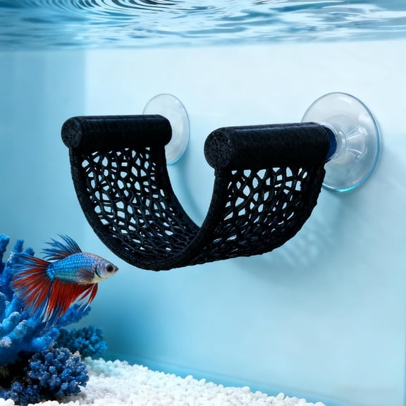 BPPEG Betta Fish Hammock, White Floating Resting Leaf with Suction Cup - Aquarium Perch Ledge for Bettas, Shrimp, and Nano Fish - Minimalist Tank Decor & Accessory (Black)