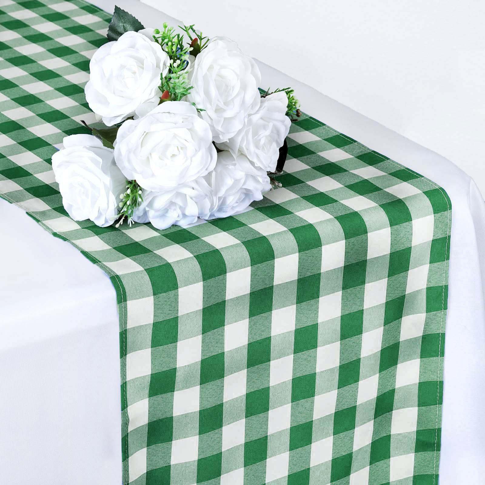 Buffalo Plaid Table Runner Green / White Gingham Polyester