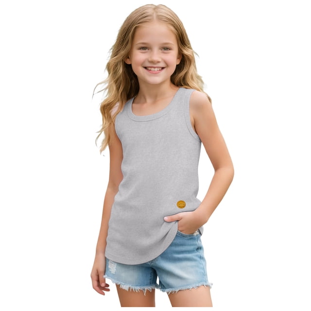 Wxirdiow Tank Tops Girls' Crop Tank Top Soft Ribbed Sleeveless Racerback for Dance Sports & Layering Grey Size,12-18 Months