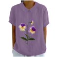 thumbnail image 2 of XWSHYW Blouses pour Femmes Liquidation $5 T-Shirt Décontracté Imprimé Mode Manches Courtes Col Poupée Mignon Coton et Lin, 2 of 4