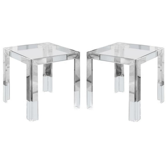 Home Square Squared Glass Top End Table in Chrome - Set of 2