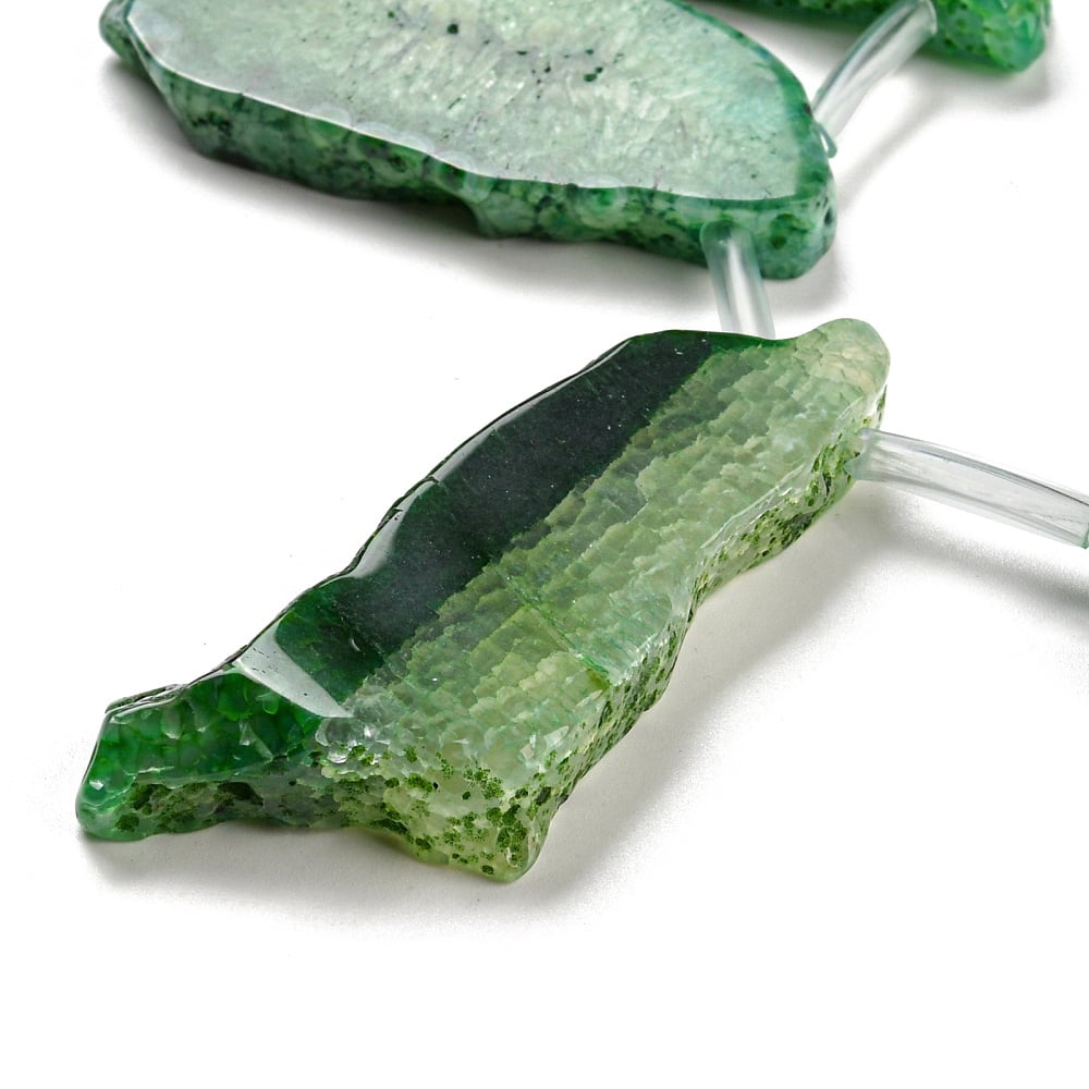 Dyed Natural Agate Nuggets Beads Strands Green 19~30x30~56x5~9mm Hole: 2mm about 13~15pcs/strand 15.3 inch