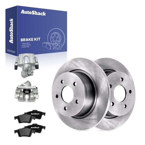 AutoShack Rear Solid Brake Rotors   Ceramic Pads   Calipers 8-PC Brake Kit Replacement for 2013-2016 Ford Escape 11.02" (279.8 mm)