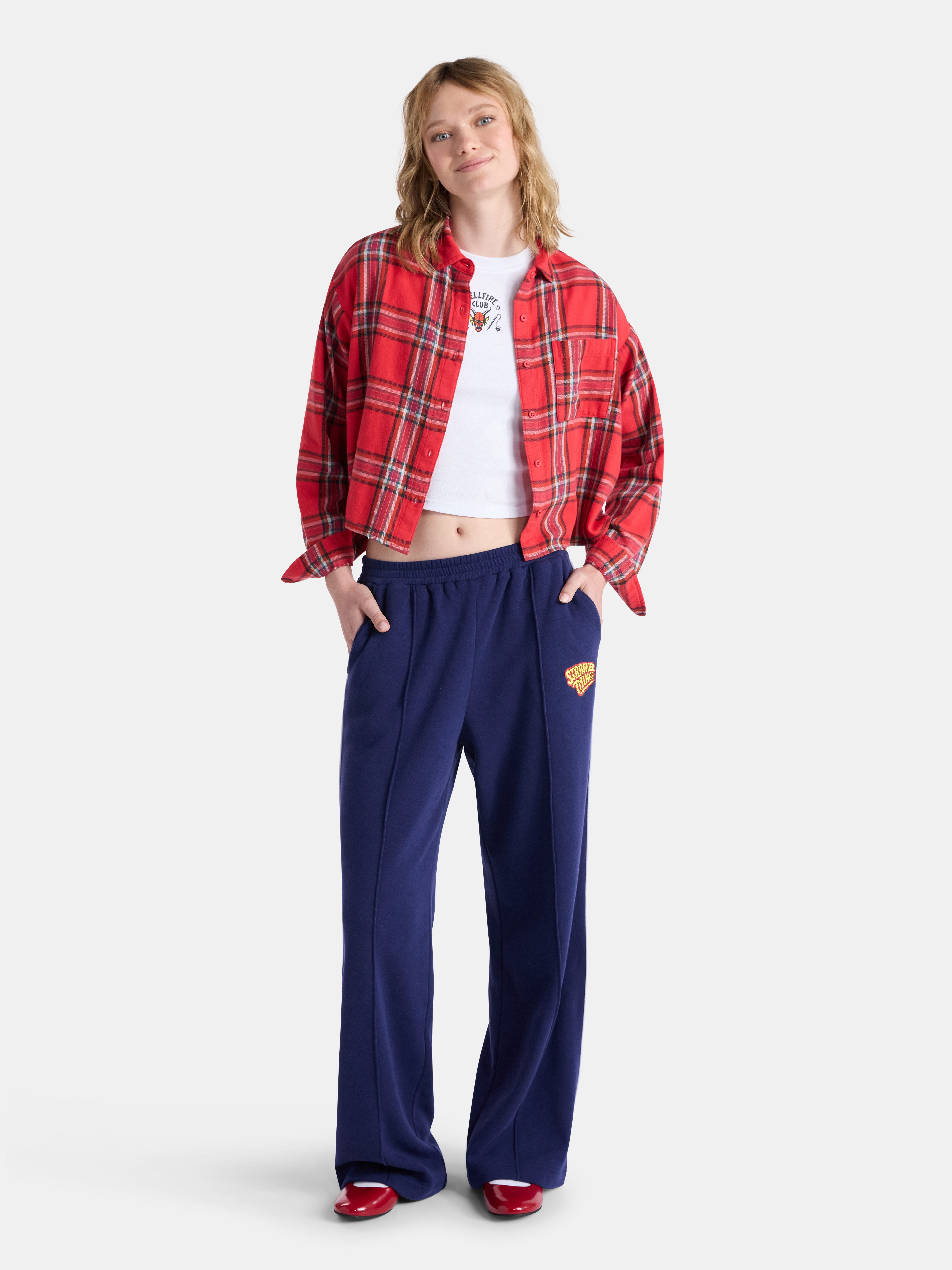 Netflix Stranger Things Cotton Cropped Flannel from No Boundaries, Women’s & Women’s Plus