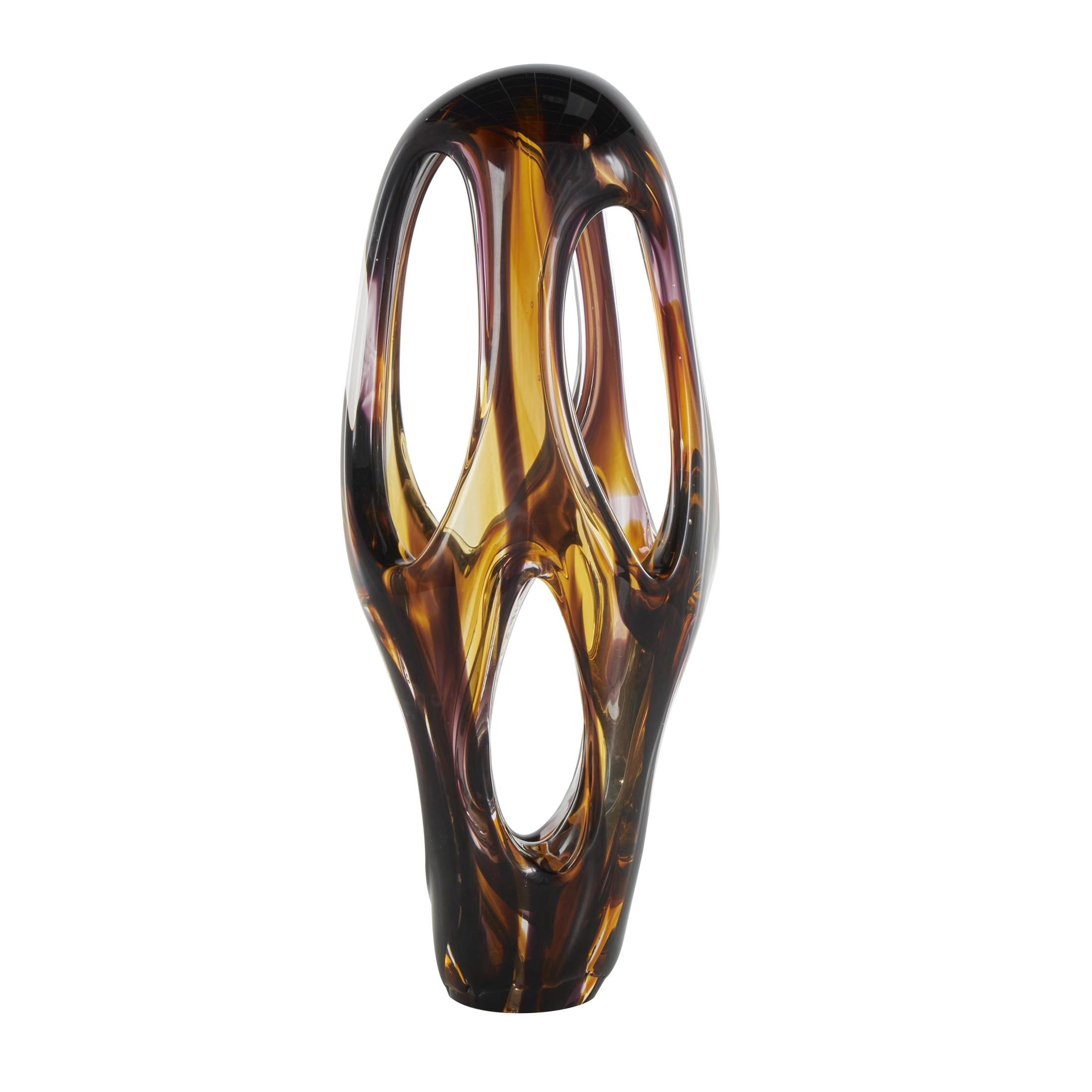 9" x 20" Yellow Glass Cutout Abstract Sculpture with Pink and Amber Accents, by DecMode