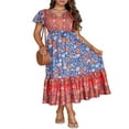 thumbnail image 3 of Robe Longue Femme Manches Courtes Col en V Robe Fleurie avec Ceinture, 3 of 9
