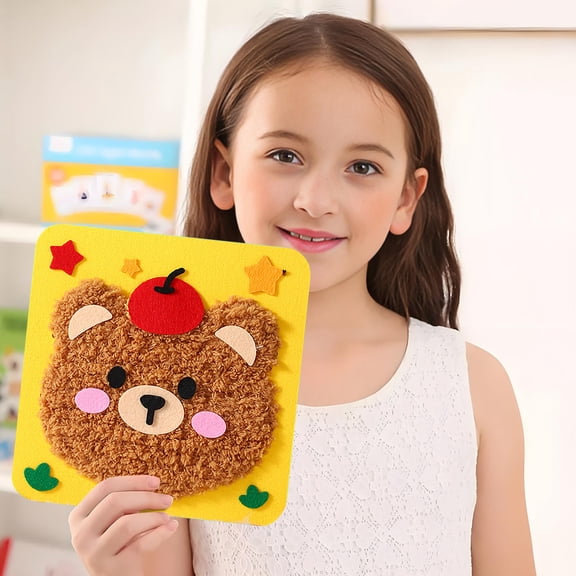 DIY Cartoon Yarn Embroidery Kit - Hand Sewing Craft Set for Kids/Adults, Cute Animal Designs, Complete Supplies (9 Patterns Included)