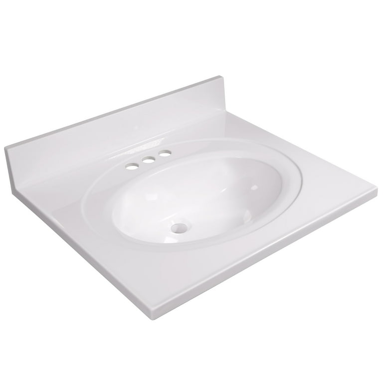 Design House Vanity Top In Cultured Solid White Marble 25 Inch By 22 Com Design House Vanity Top In Cultured, 25 Inch Bathroom Vanity Top With Sink