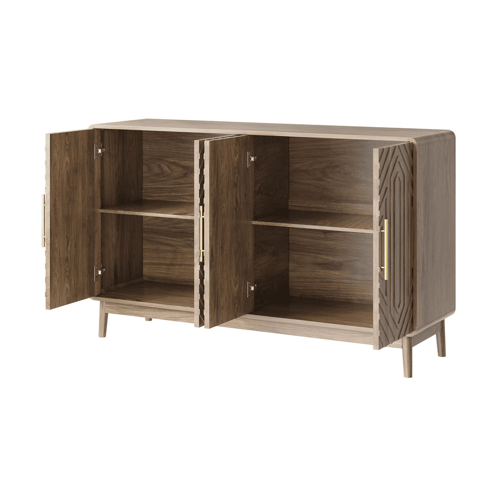 Sideboard Buffet Cabinet With Storage, Carved 4 Door Sideboard,Multifunctional Accent Cabinet With Adjustable Layer Board For Living Room, Entryway, Hallway, Office, Kitchen and Dining Room