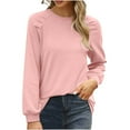 thumbnail image 1 of MeetoTime Hauts à Manches Longues en Coton pour Femmes Chemise de Travail Décontractée Couleur Unie Col Rond Tunique, 1 of 7