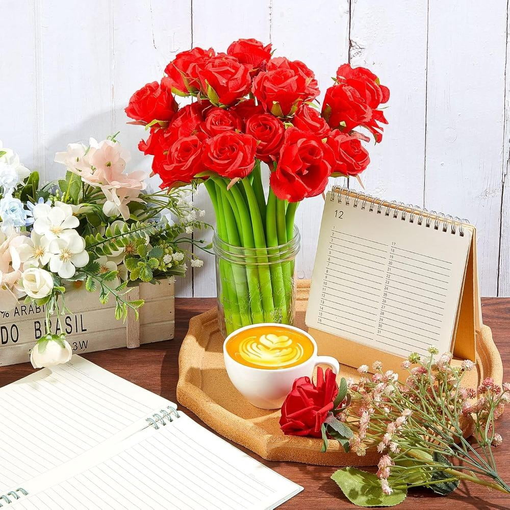 24Pcs Bulk Rose Shaped Ballpoint Pen, Black Ink Artificial Flower Pens for Women Girlfriend Wife Office Birthday Valentines Party Favors