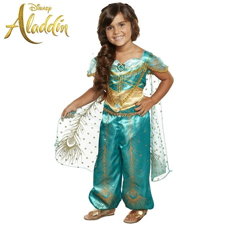 Disney Jasmine Costume Teal & Gold Peacock Outfit, 2Piece Pants Costume Aladdin