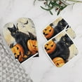thumbnail image 5 of Pumpkin Lantern Black Cat Oven Mitts And Pot Holders Sets of 4 Oven Gloves Set Potholders for Kitchen Cooking Baking Grilling Anti Scald Hot Pads And Heat Resistant, 5 of 6
