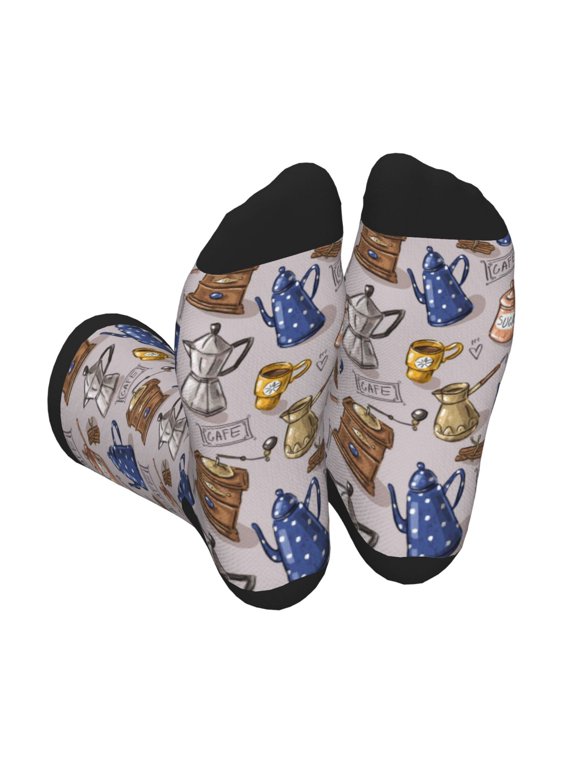 Antique Vintage Teapot Coffee Grinder Print Crew Socks for Men and Women, Men's Soft Moisture-wicking Sock