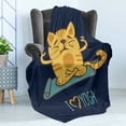 thumbnail image 4 of Animal Soft Flannel Fleece Throw Blanket, I Love Yoga Theme Cartoon Cat Exercise Mat Lotus Position, Cozy Plush for Indoor and Outdoor Use, 50" x 70", Pale Blue Dark Blue, by Ambesonne, 4 of 5