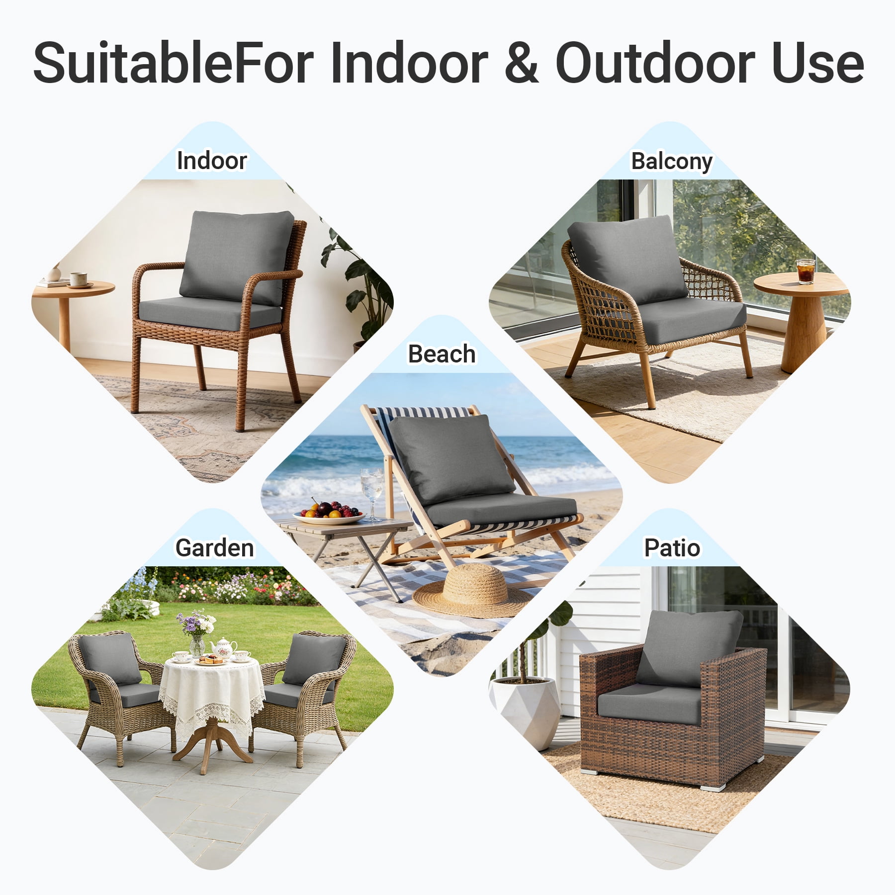 Favoyard Deep Seat Patio Cushion Set, 22 inch Rainproof & Fadeness Patio Cushions for Outdoor Chair Couch with Removable Cover
