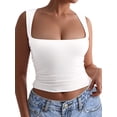 thumbnail image 2 of Women'S Square Neck Sleeveless Double-Layer Tank Tops Basic Tight T Shirts White S, 2 of 7